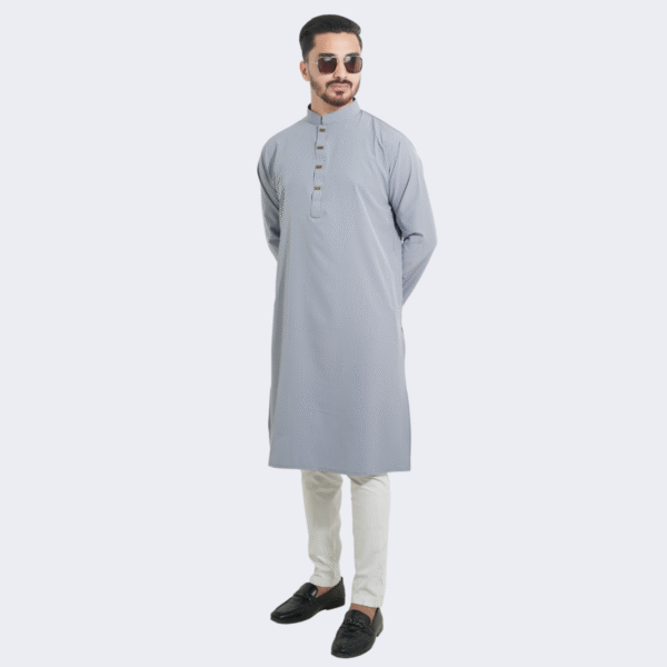 অ্যাশ কালার অরিজিনাল প্রিমিয়াম চায়না ফেব্রিকের সলিড পাঞ্জাবি