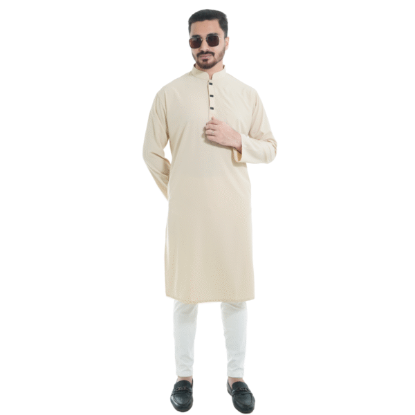 ক্রিম কালার অরিজিনাল প্রিমিয়াম চায়না ফেব্রিকের সলিড পাঞ্জাবি