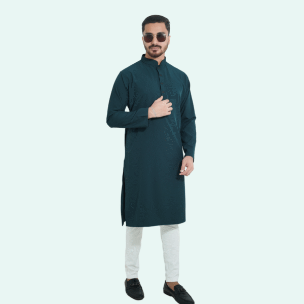 ডার্ক গ্রিন কালার অরিজিনাল প্রিমিয়াম চায়না ফেব্রিকের সলিড পাঞ্জাবি