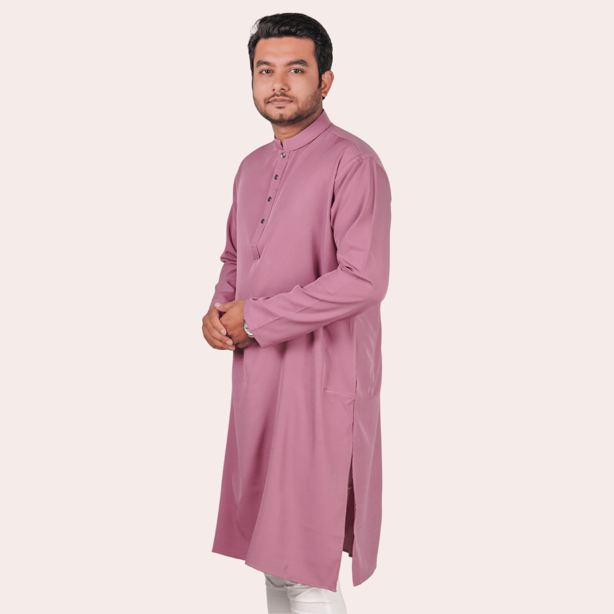 Dusty-pink-1.png ডাস্টি পিংক কালার অরিজিনাল প্রিমিয়াম চায়না ফেব্রিকের সলিড পাঞ্জাবি - Image 1