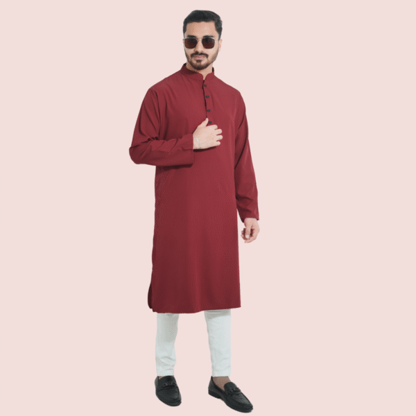 মেরুন কালার অরিজিনাল প্রিমিয়াম চায়না ফেব্রিকের সলিড পাঞ্জাবি