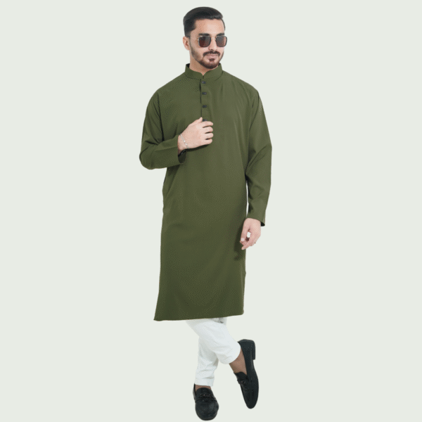 জলপাই কালার অরিজিনাল প্রিমিয়াম চায়না ফেব্রিকের সলিড পাঞ্জাবি