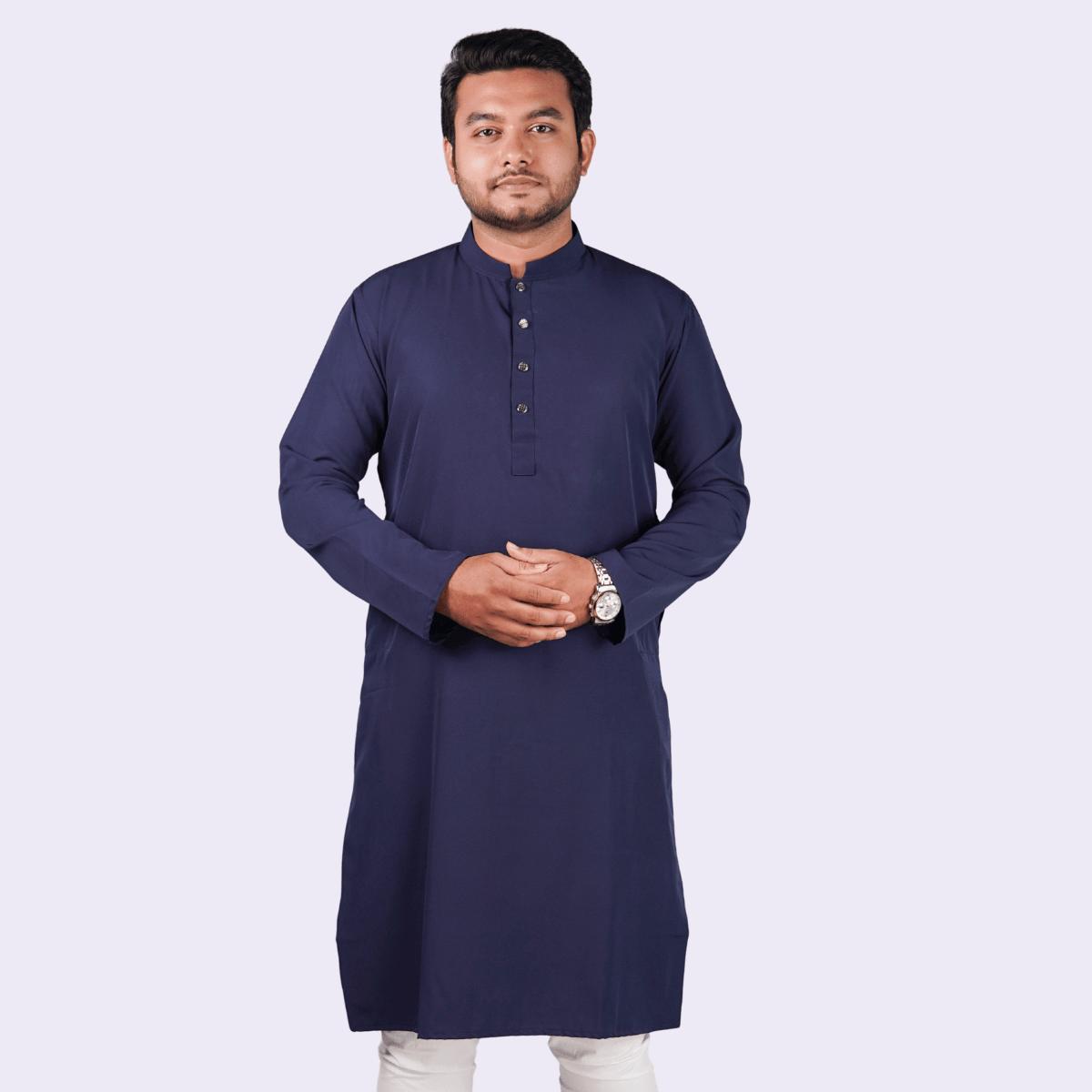 navy-blue-1.png নেভি ব্লু কালার অরিজিনাল প্রিমিয়াম চায়না ফেব্রিকের সলিড পাঞ্জাবি - Image 1